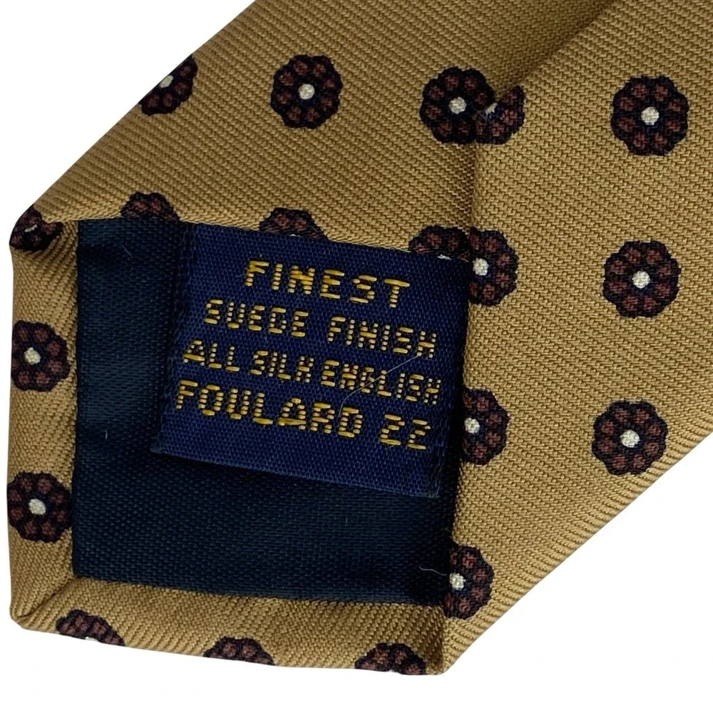 REDMOND & ROSS Silk Tie Mens Tan Brown Floral Dot Classic Dress 3x59‎ Foulard